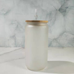 RTS USA warehosue 16oz clear/frosted sublimation glass cups with bamboo lid+plastic straw