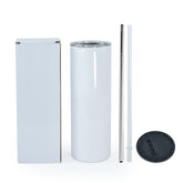 RTS USA warehouse 20oz sublimation straight skinny tumbler with stainless steel straw+plastic straw+rubber bottom