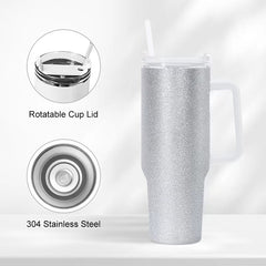 RTS USA Warehouse 40OZ light silver glitter sublimation blanks tumblers with handle
