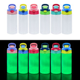 RTS USA Warehouse Glow in the dakr 12oz Sublimation Straight Top Flip Kids Water Bottle with Colorful Top