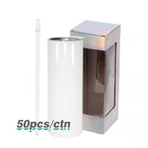 RTS USA warehouse 20oz sublimation blanks straight skinny tumblers with plastic straw+holographic box