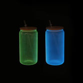 RTS US Warehouse 16oz Frosted Glow in the Dark Sublimation Glass Can With Bamboo Lid