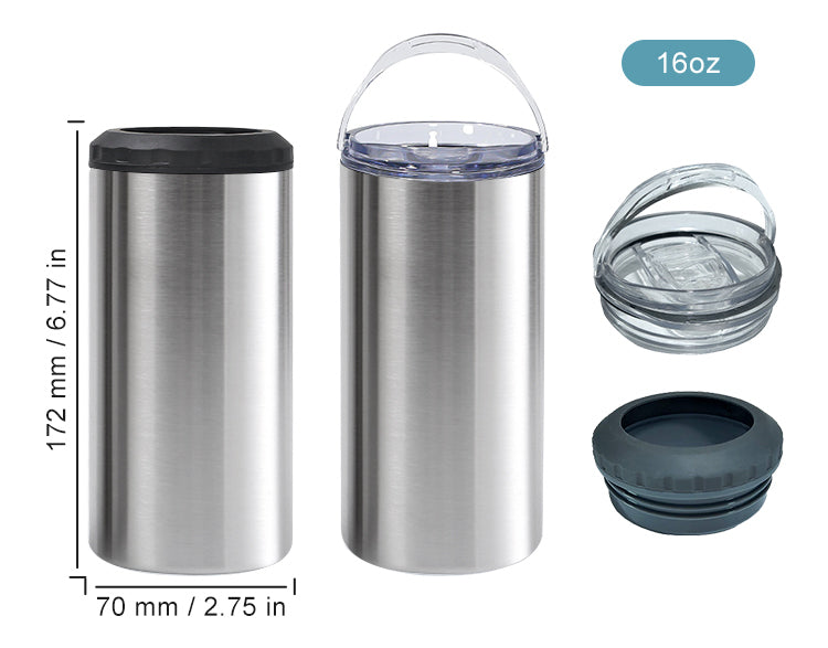 RTS USA Warehouse 16oz 4 in 1 sublimation straight can cooler with dual lids and plastic straw