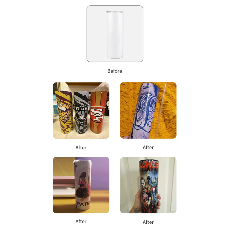 RTS USA warehouse 20oz sublimation blanks straight skinny tumblers with plastic straw+holographic box
