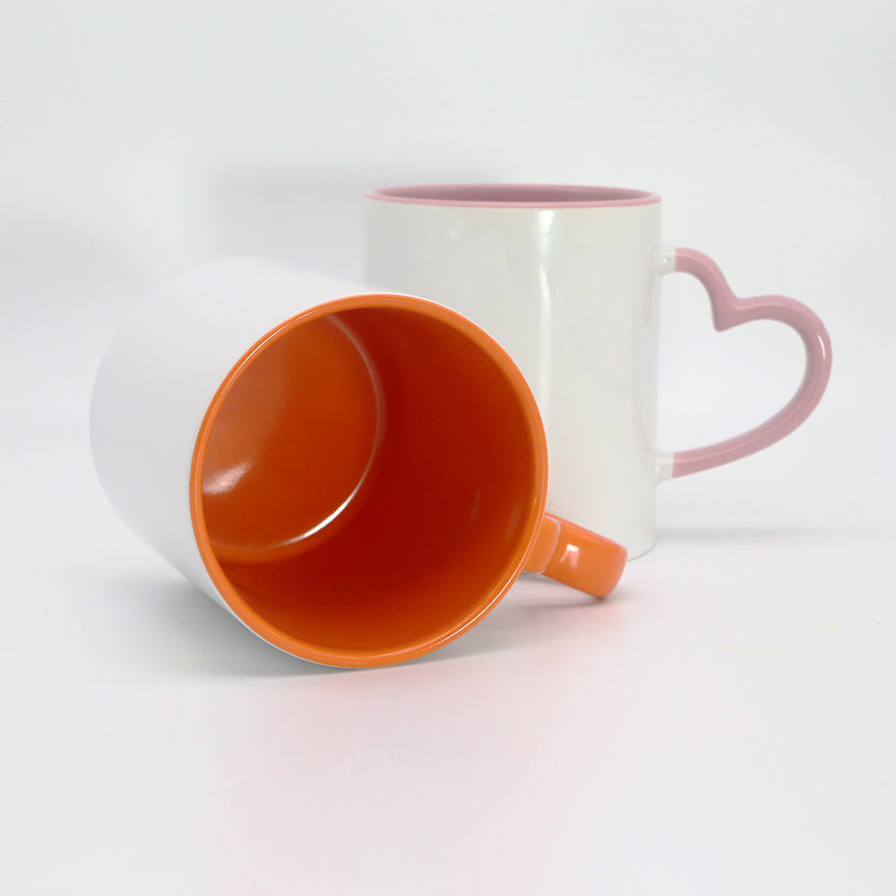 RTS USA warehouse 11oz sublimation ceramic coffee mug with colorful inside and heart handle
