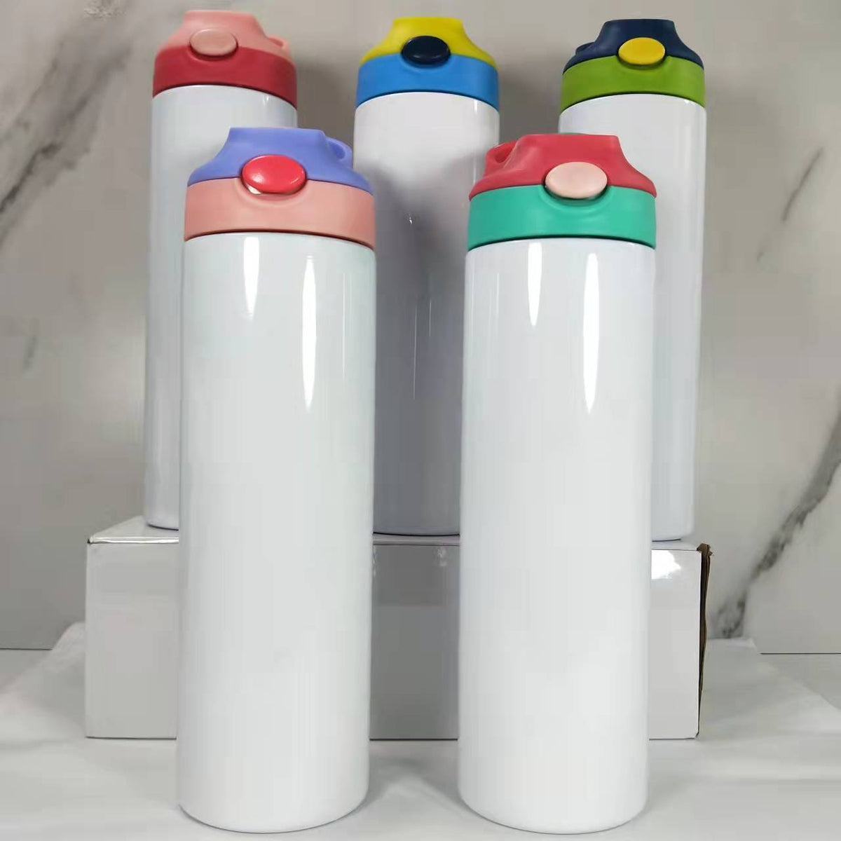 RTS USA Warehouse 20oz Top Flip Sublimation Straight Water Bottle with Colorful Lid Mix Colors