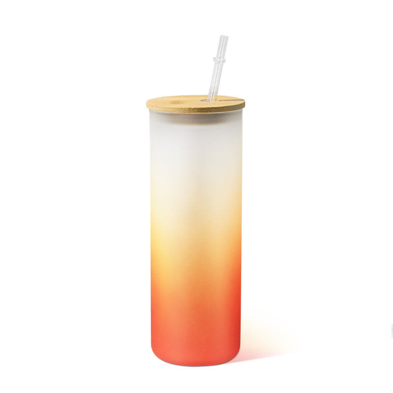 RTS USA Warehouse 25oz frosted mix color glass sublimation straight skinny tumbler with bamboo lids
