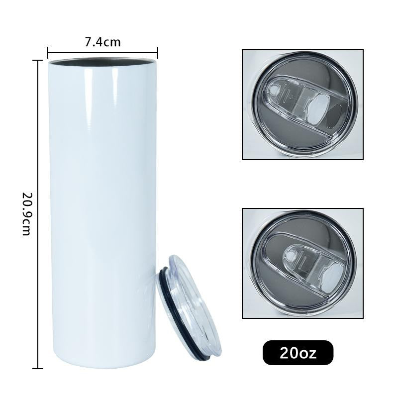RTS USA warehouse 20oz sublimation straight skinny tumbler with stainless steel straw+plastic straw+rubber bottom