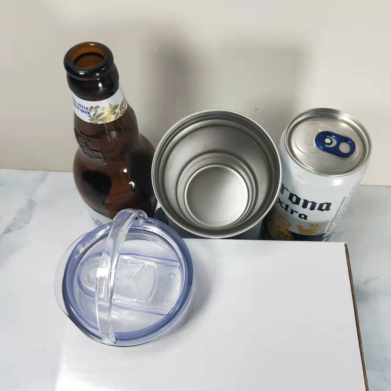 RTS USA Warehouse 16oz 4 in 1 sublimation straight can cooler with dual lids and plastic straw