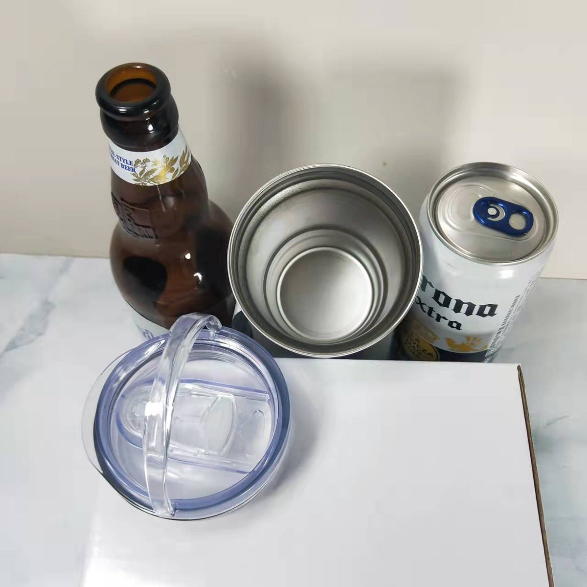 RTS USA Warehouse 16oz 4 in 1 sublimation straight can cooler with dual lids and plastic straw