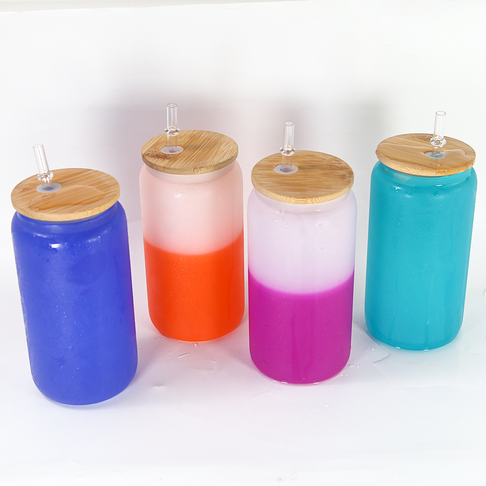 Clearance Sale for USA warehouse cold color changing 16oz frosted sublimation glass cups mix color