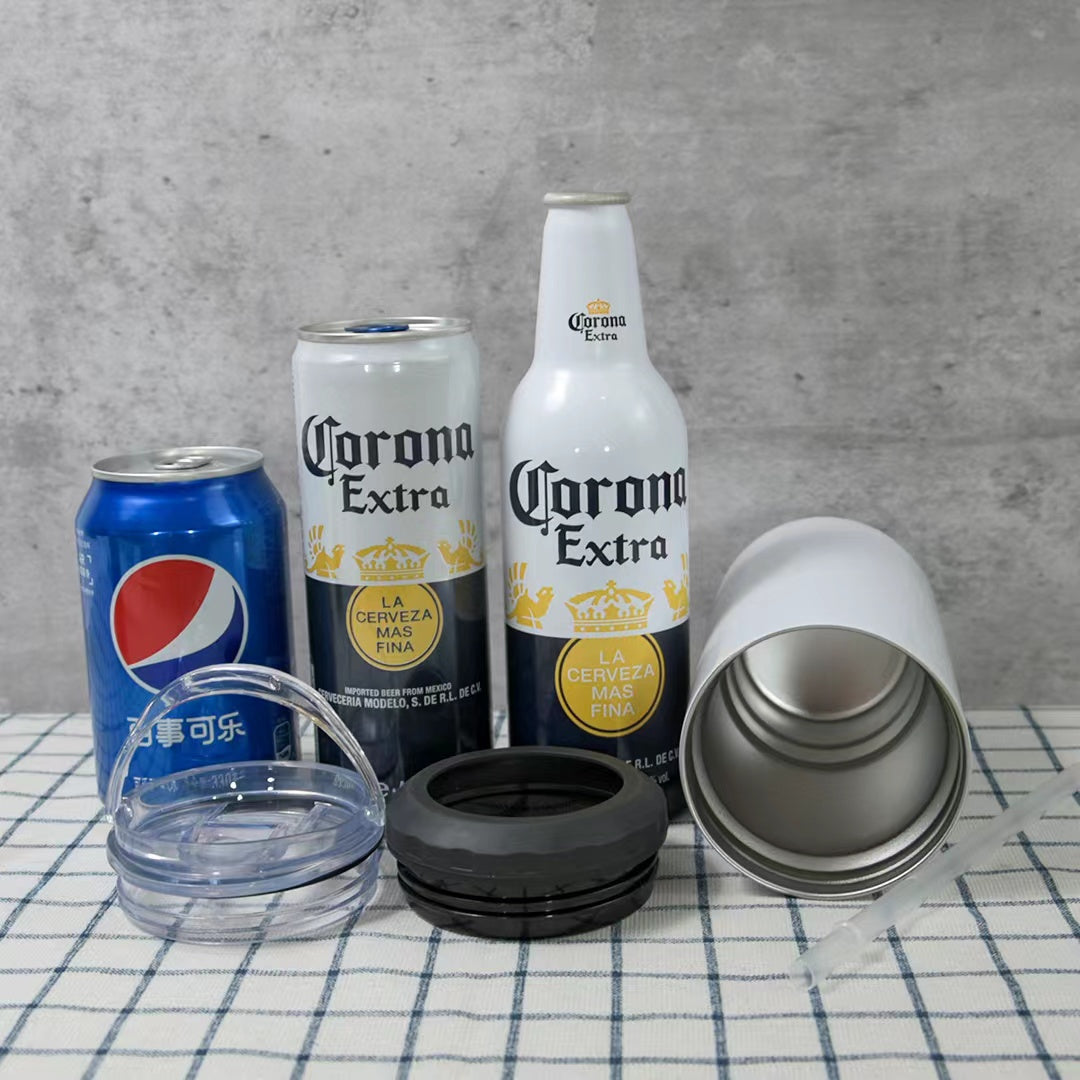 RTS USA Warehouse 16oz 4 in 1 sublimation straight can cooler with dual lids and plastic straw