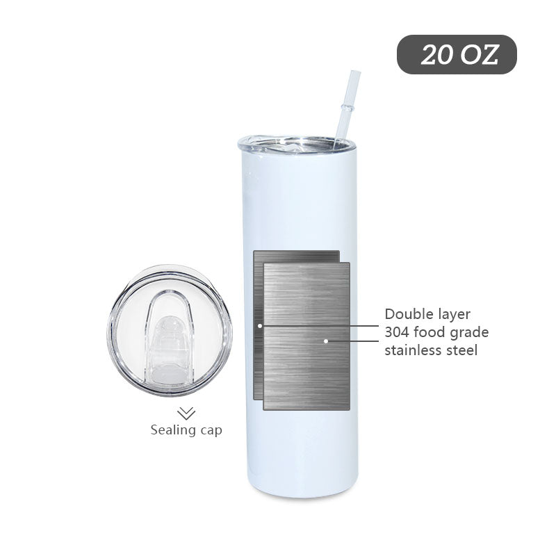 RTS USA warehouse 20oz sublimation blanks straight skinny tumbler with plastic straw and rubber bottom
