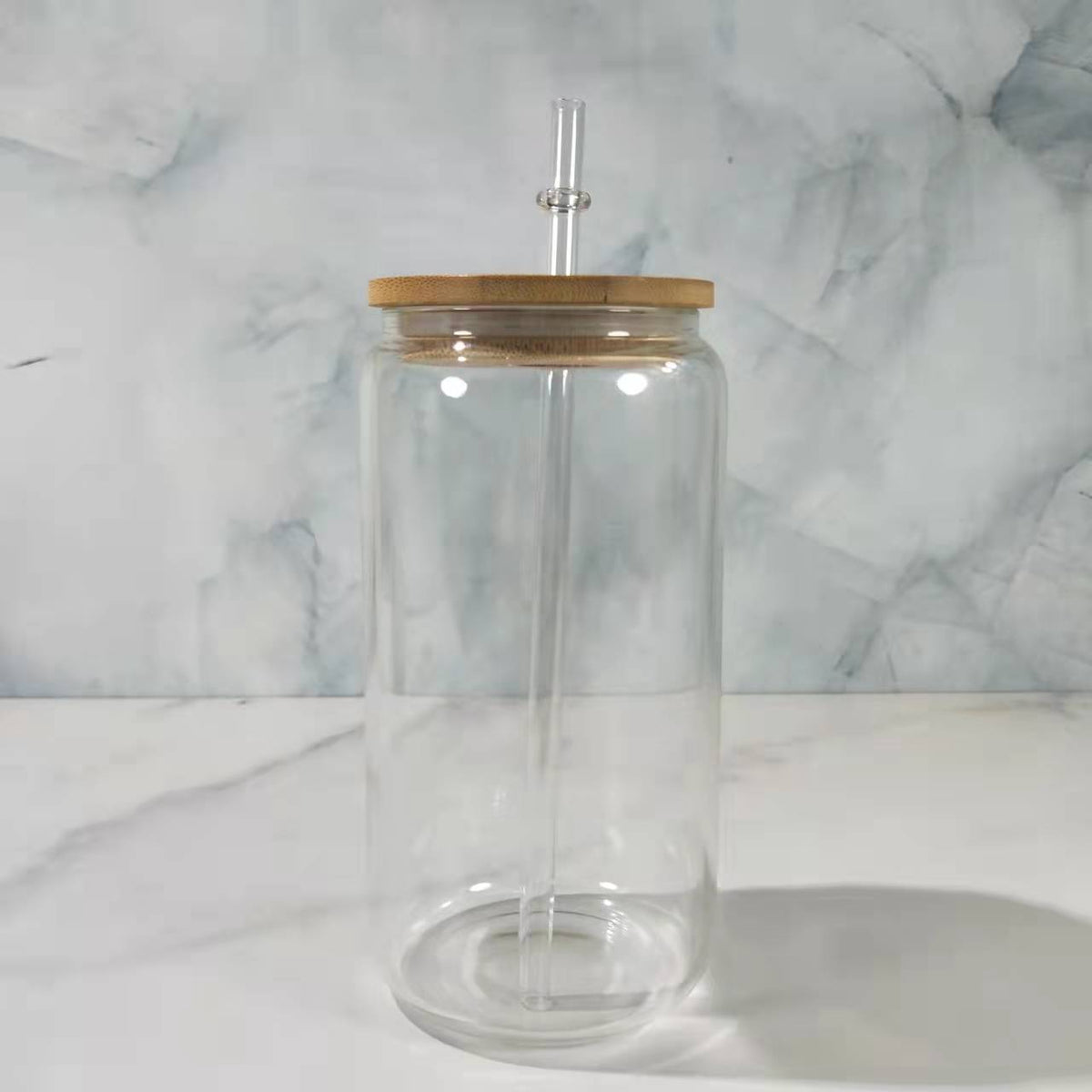 RTS USA warehosue 16oz clear/frosted sublimation glass cups with bamboo lid+plastic straw