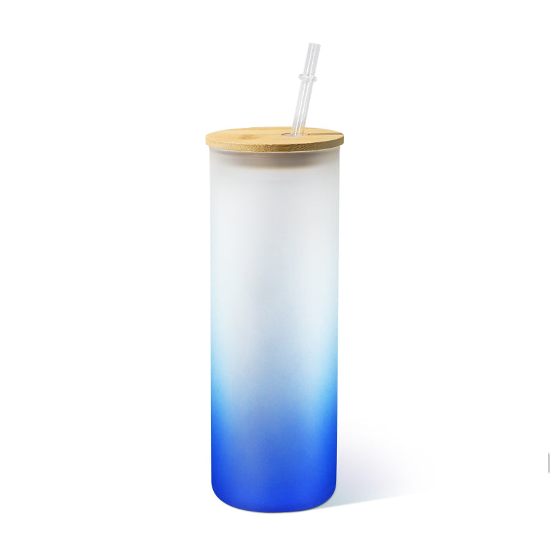 RTS USA Warehouse 25oz frosted mix color glass sublimation straight skinny tumbler with bamboo lids