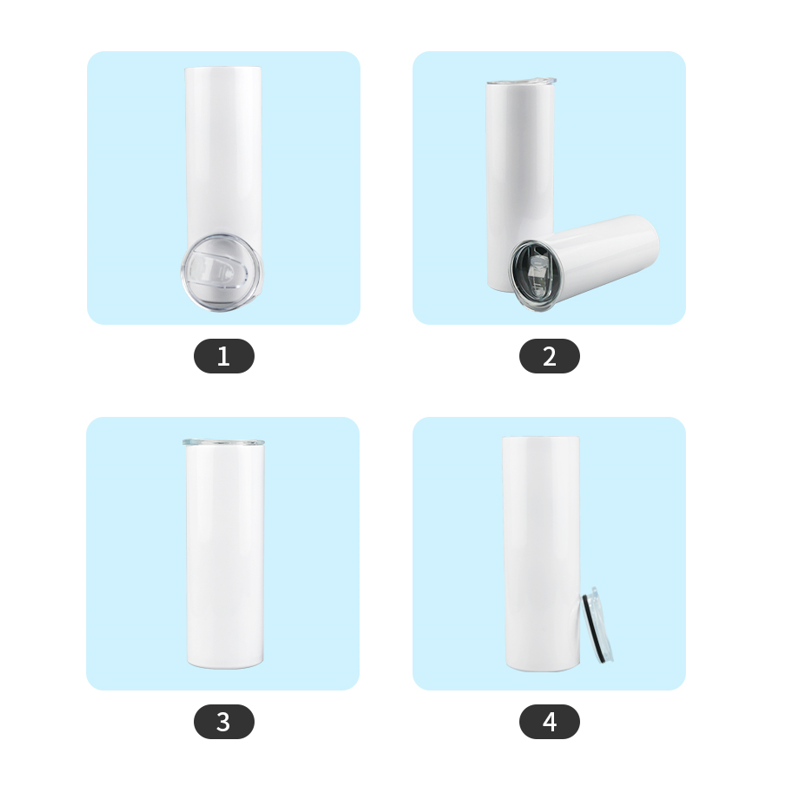RTS USA warehouse 20oz sublimation blanks straight skinny tumblers with plastic straw+holographic box
