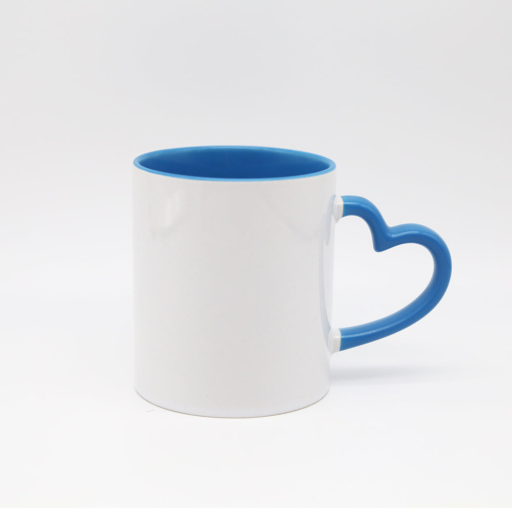 RTS USA warehouse 11oz sublimation ceramic coffee mug with colorful inside and heart handle