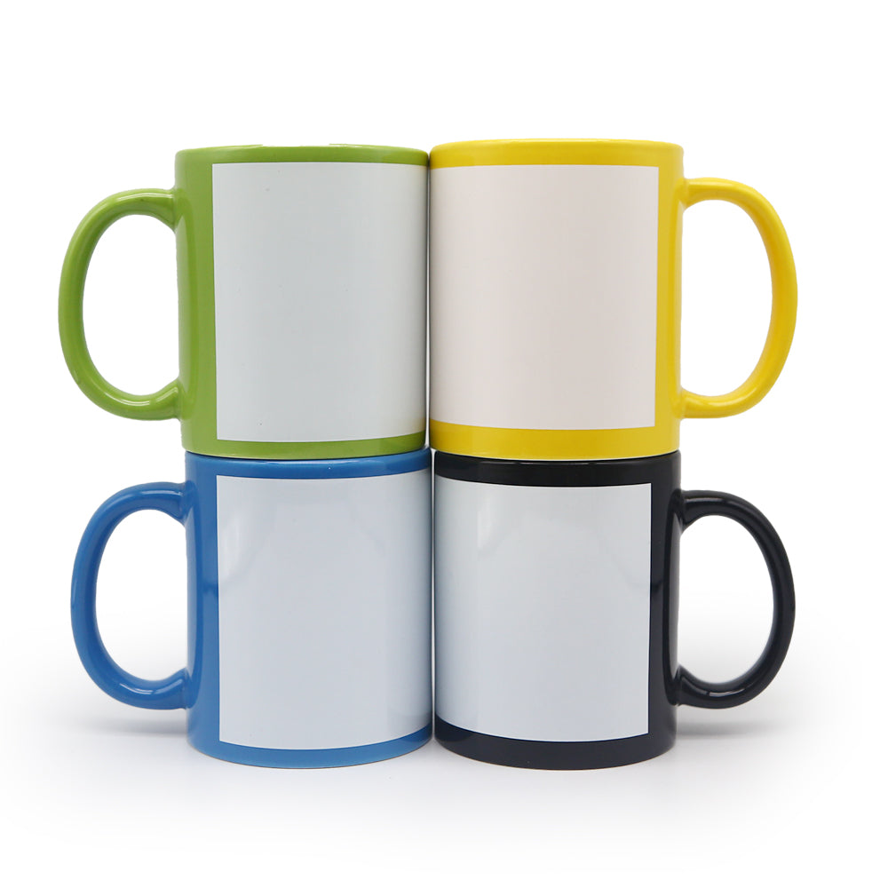 RTS USA warehouse 11oz ceramic coffee mug with a white rectangle sublimation area