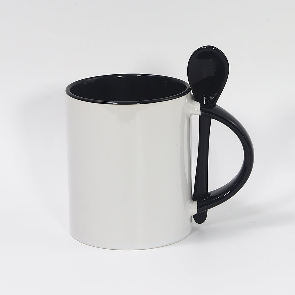 RTS USA warehouse 11oz sublimation ceramic coffee mug with spoon,mix colors