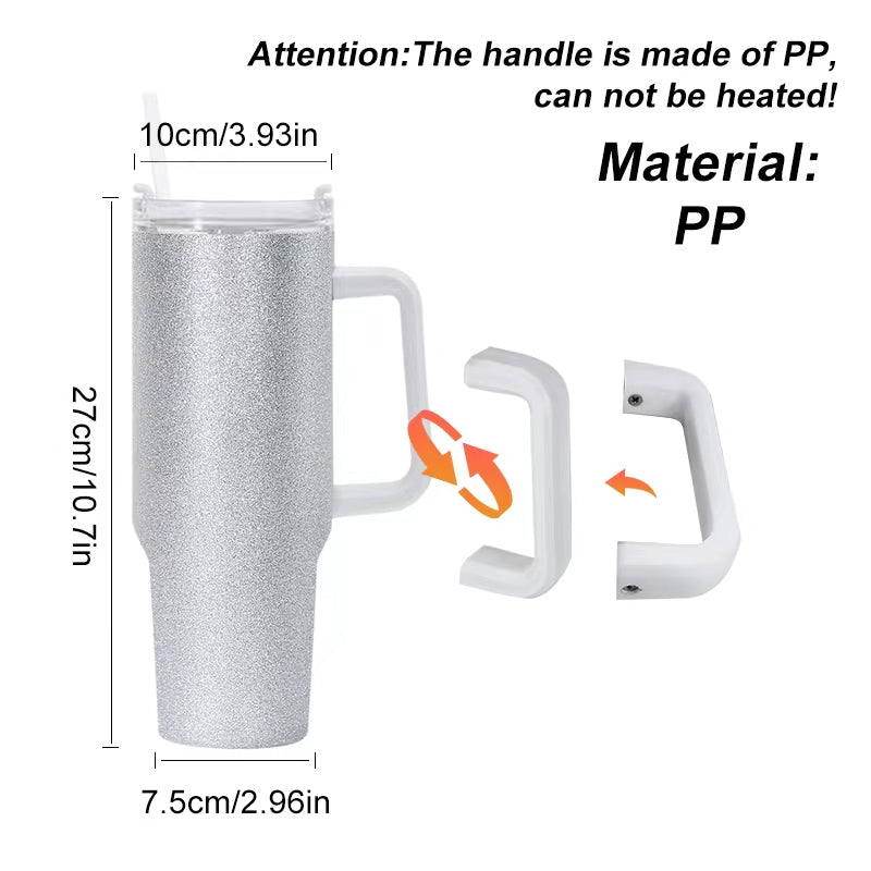 RTS USA Warehouse 40OZ light silver glitter sublimation blanks tumblers with handle