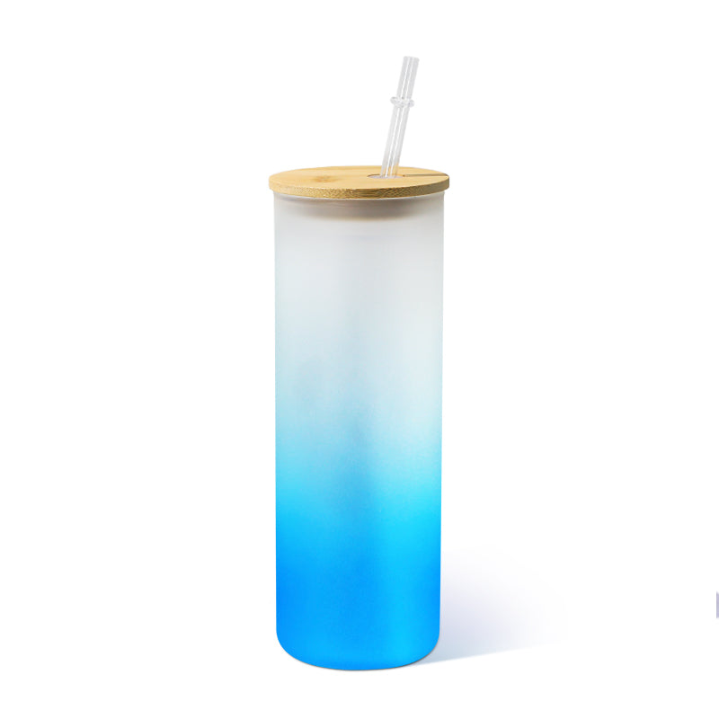 RTS USA Warehouse 25oz frosted mix color glass sublimation straight skinny tumbler with bamboo lids