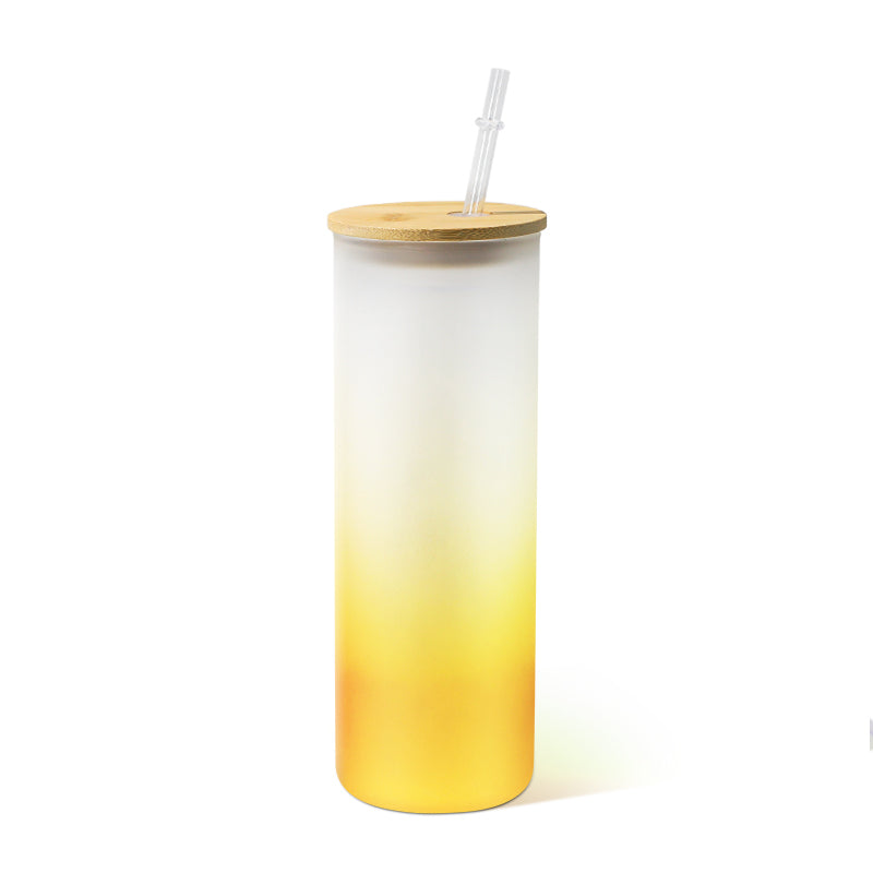 RTS USA Warehouse 25oz frosted mix color glass sublimation straight skinny tumbler with bamboo lids