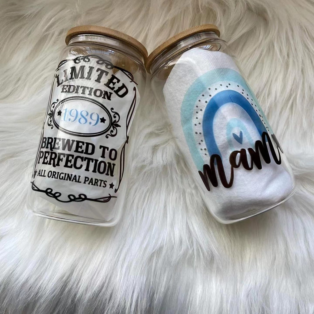 RTS USA warehosue 16oz clear/frosted sublimation glass cups with bamboo lid+plastic straw