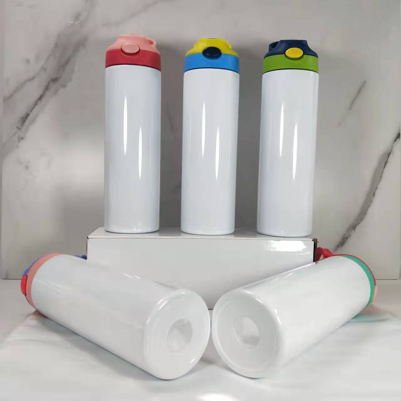 RTS USA Warehouse 20oz Top Flip Sublimation Straight Water Bottle with Colorful Lid Mix Colors