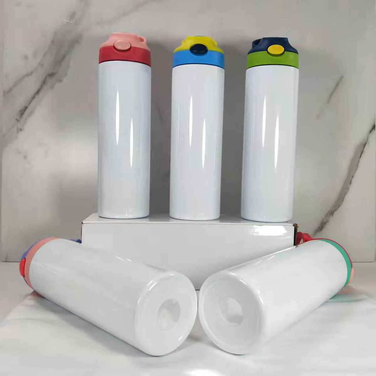 RTS USA Warehouse 20oz Top Flip Sublimation Straight Water Bottle with Colorful Lid Mix Colors