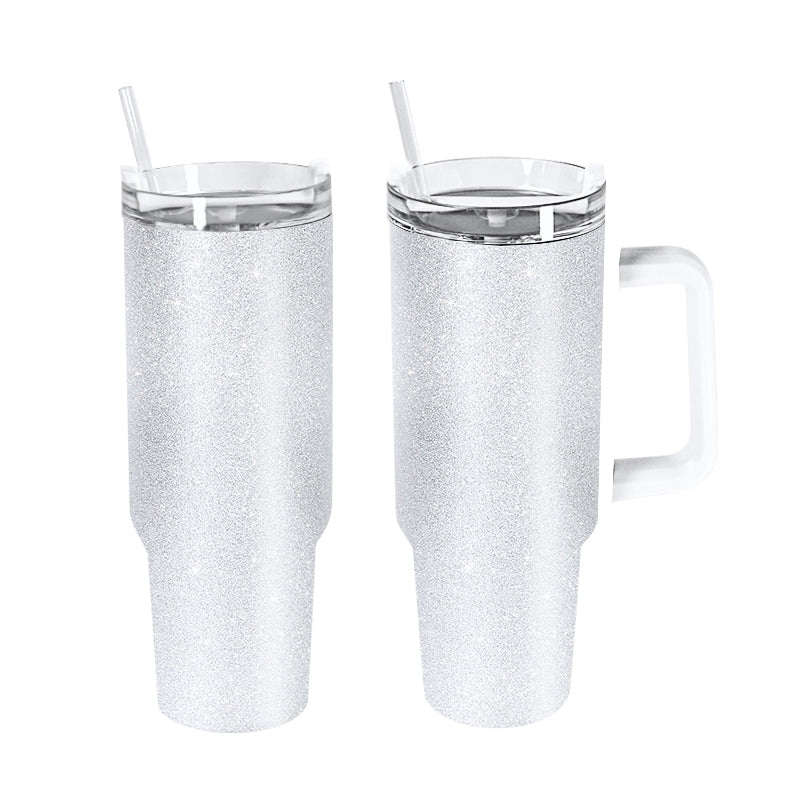 RTS USA Warehouse 40OZ light silver glitter sublimation blanks tumblers with handle