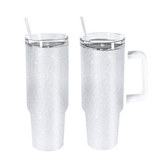 RTS USA Warehouse 40OZ light silver glitter sublimation blanks tumblers with handle