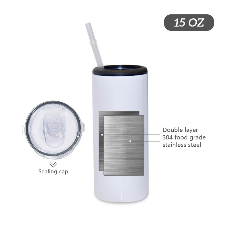 RTS USA warehouse 15oz sublimation blanks straight 3 in 1 can cooler for 12oz skinny can and bottle