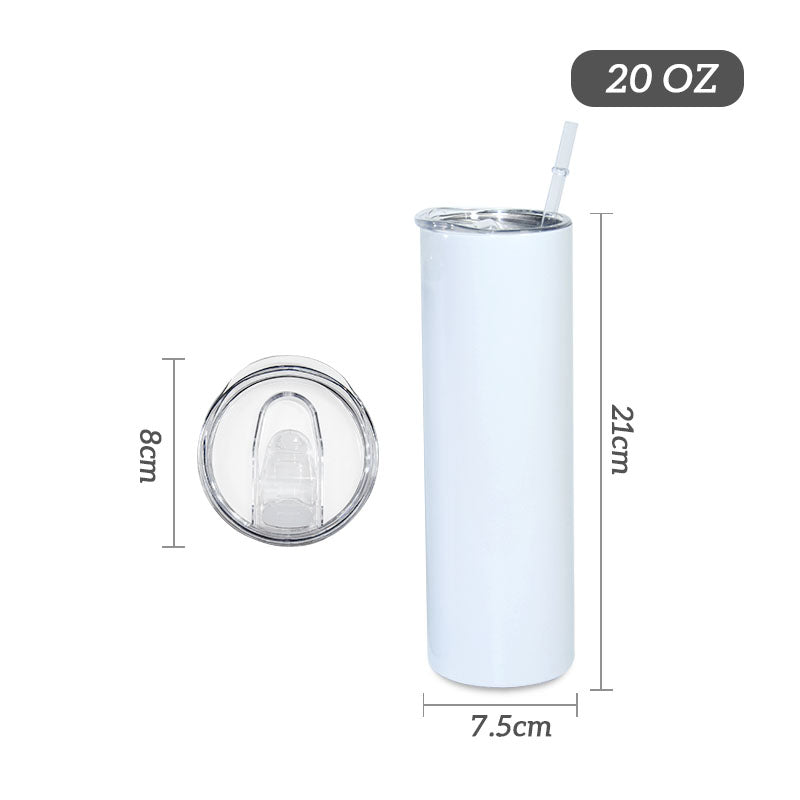 RTS USA warehouse 20oz sublimation blanks straight skinny tumblers with plastic straw+holographic box