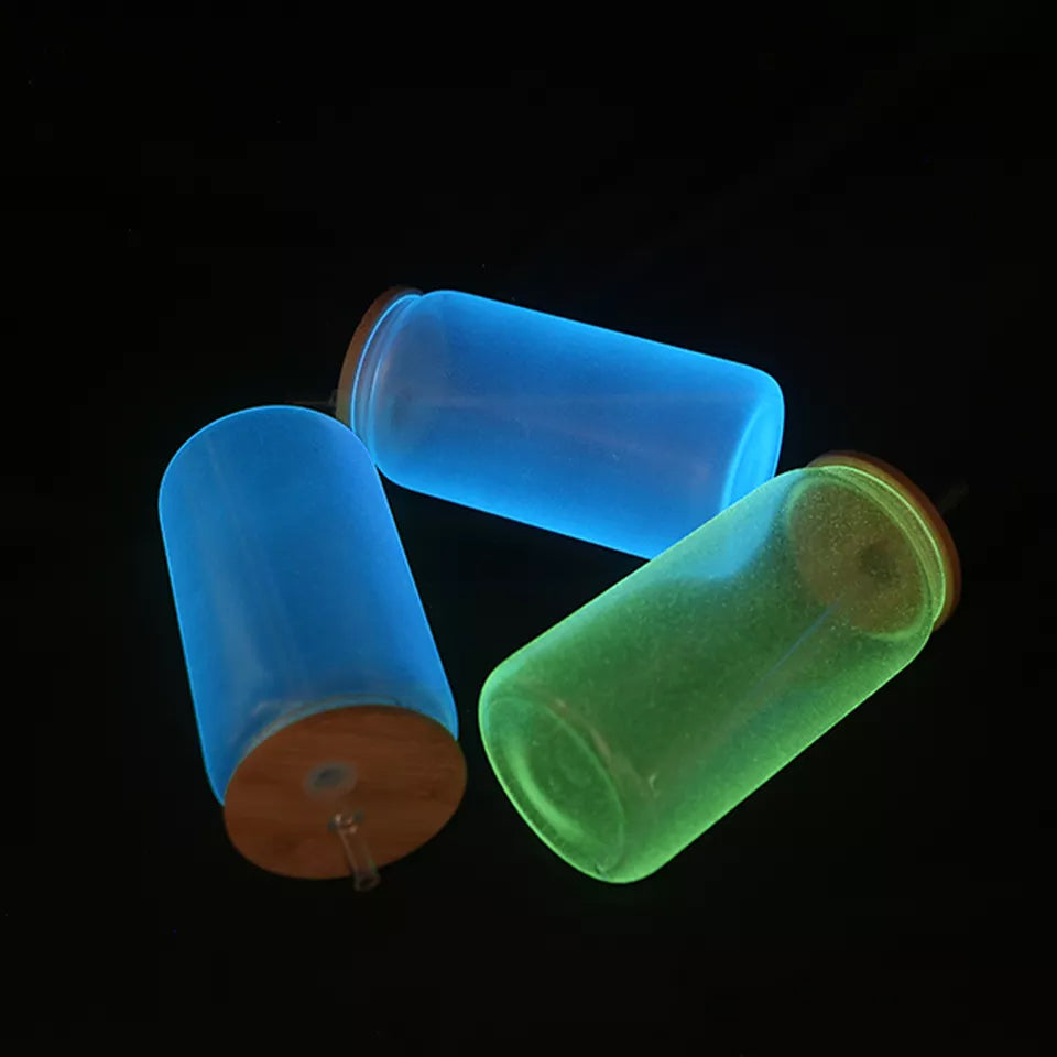 RTS US Warehouse 16oz Frosted Glow in the Dark Sublimation Glass Can With Bamboo Lid