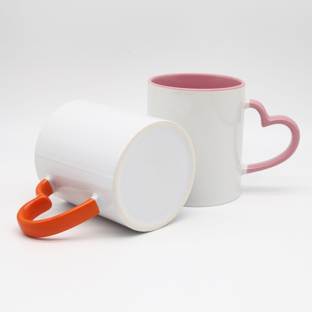RTS USA warehouse 11oz sublimation ceramic coffee mug with colorful inside and heart handle
