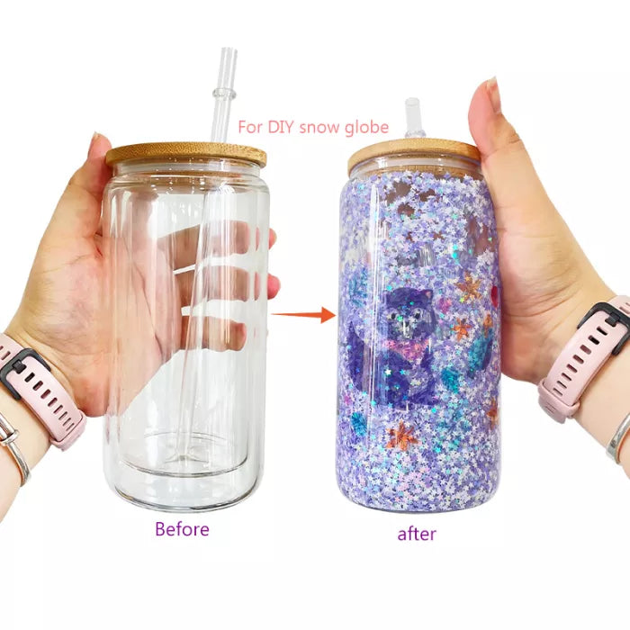 RTS USA warehouse 16oz/25oz double wall snow globe sublimation glass cans/tumblers