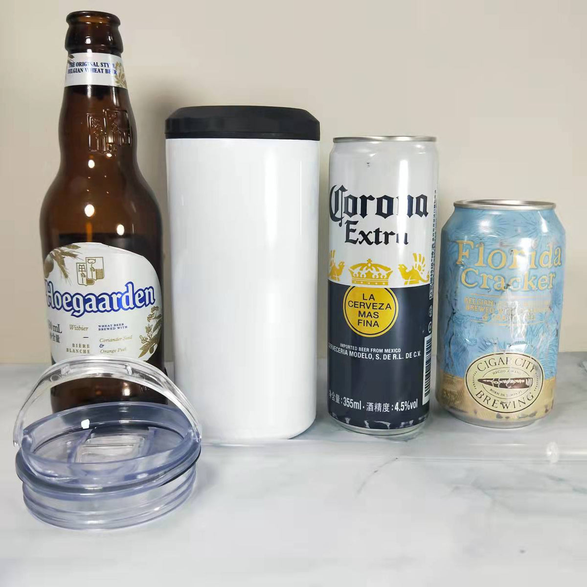 RTS USA Warehouse 16oz 4 in 1 sublimation straight can cooler with dual lids and plastic straw