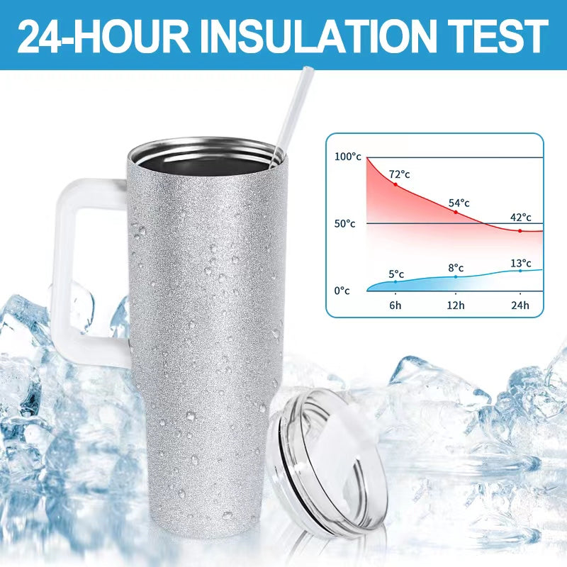 RTS USA Warehouse 40OZ light silver glitter sublimation blanks tumblers with handle