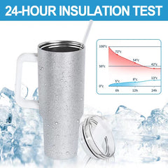 RTS USA Warehouse 40OZ light silver glitter sublimation blanks tumblers with handle