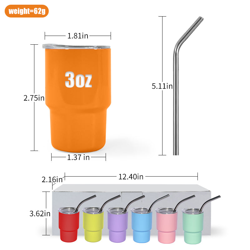 RTS USA warehouse 108pcs/case 3 oz sublimation mini tumblers/shot glasses,mixed 12 colors